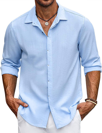 Chemise Homme Manches Longues Coupe Ample Moderne Patte de Boutonnage