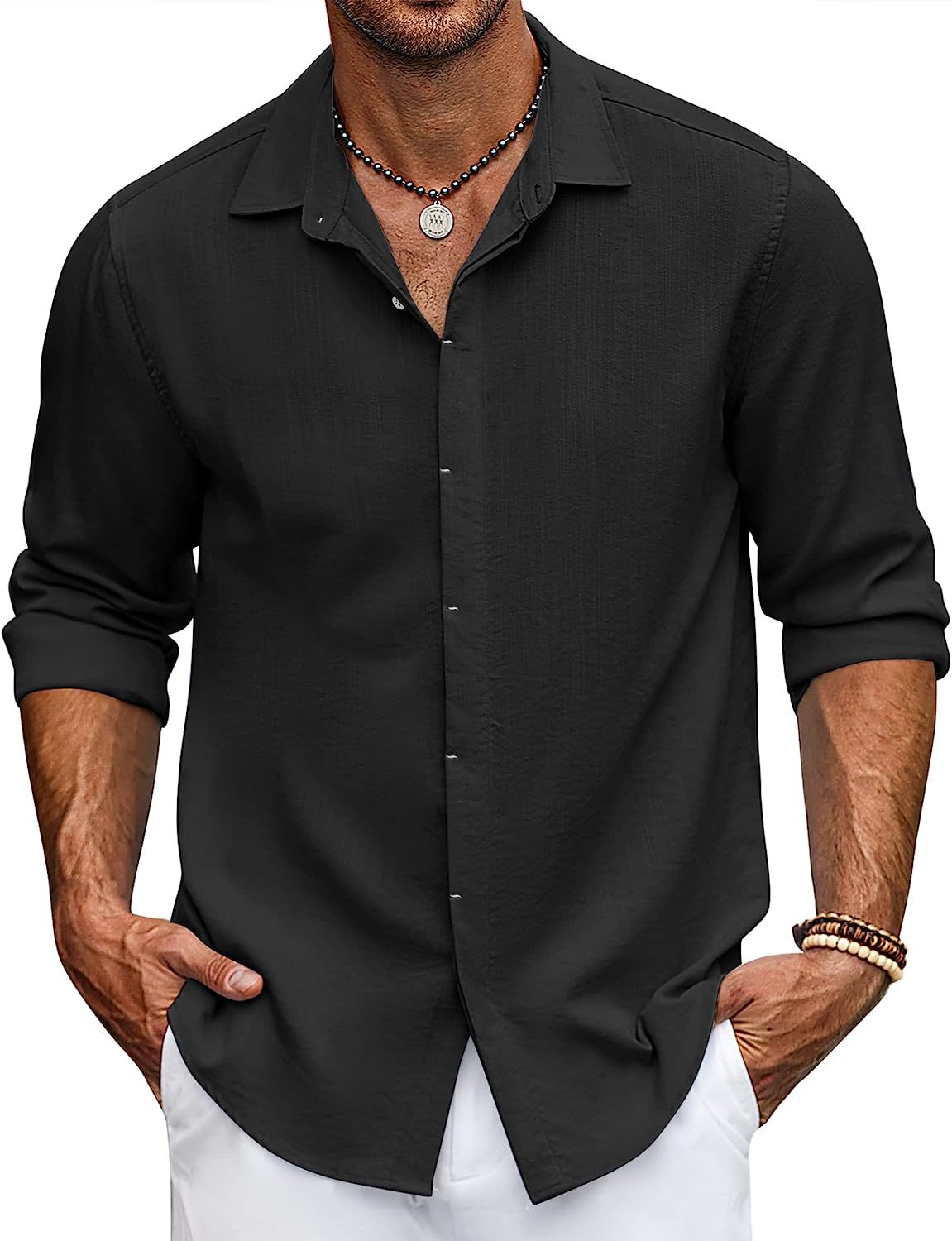 Chemise Homme Manches Longues Coupe Ample Moderne Patte de Boutonnage