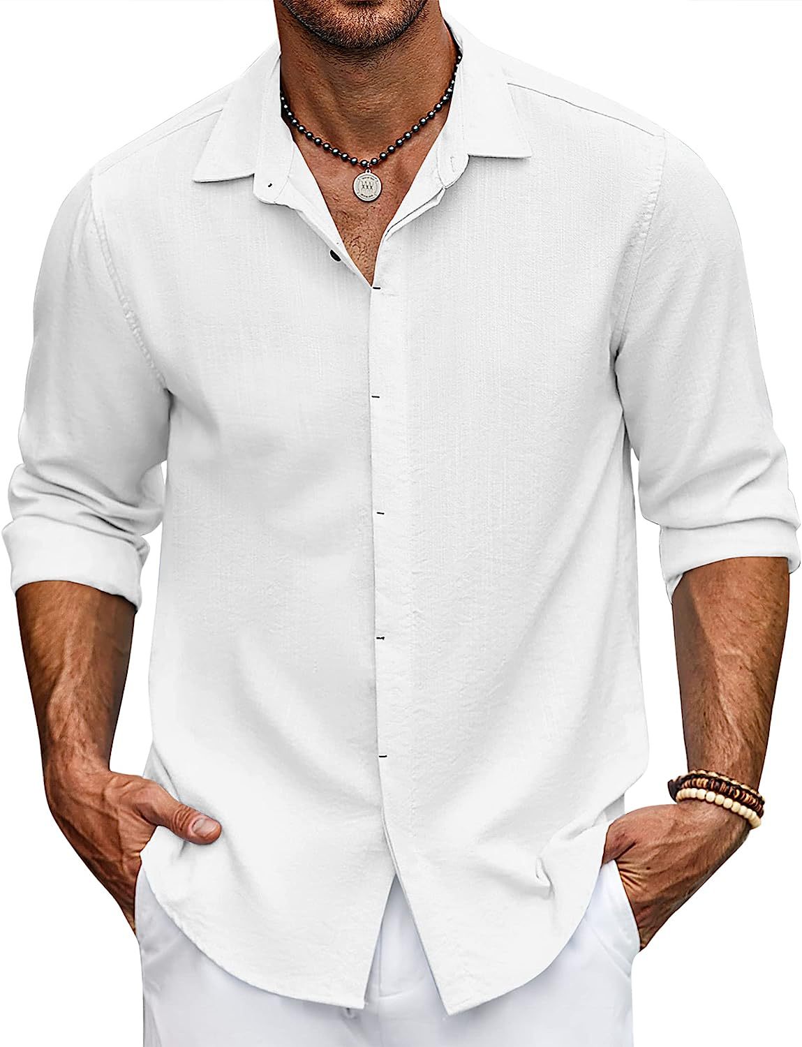 Chemise Homme Manches Longues Coupe Ample Moderne Patte de Boutonnage