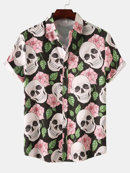 Chemise homme manches courtes motif tête de mort