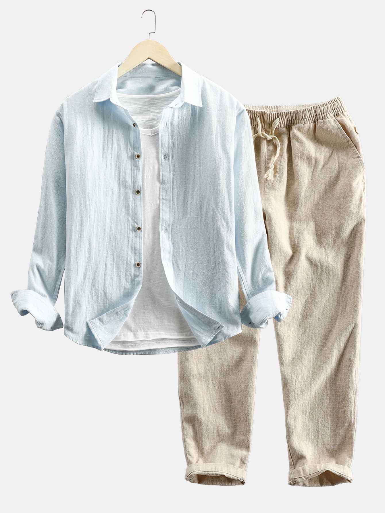 Costume deux-pièces en lin à manches longues pour homme
