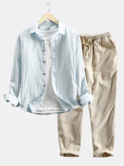 Costume deux-pièces en lin à manches longues pour homme
