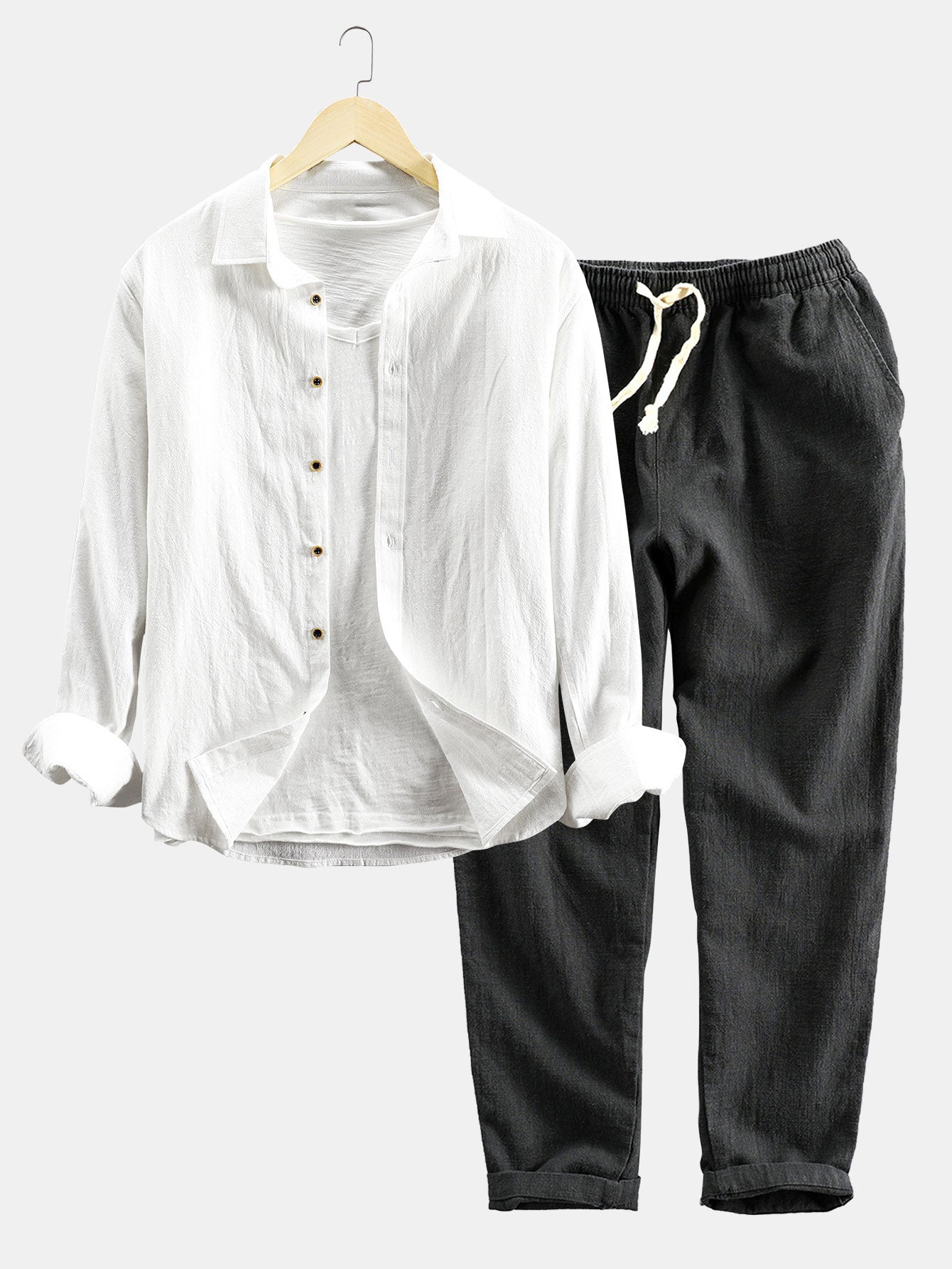Costume deux-pièces en lin à manches longues pour homme