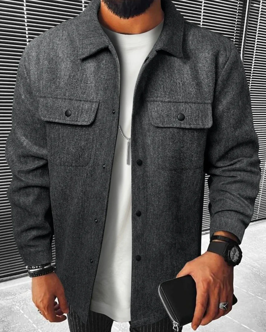 Veste-chemise homme chaude à manches longues boutonnée