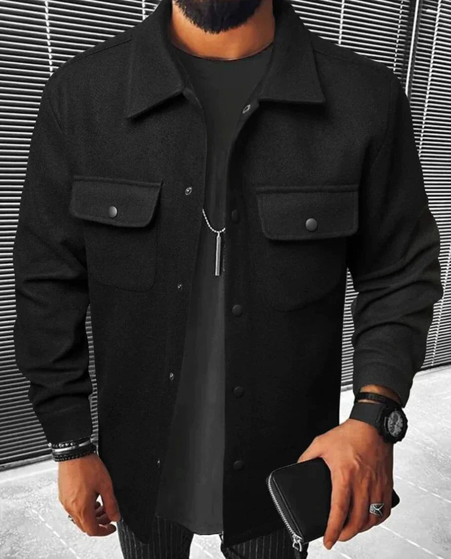 Herren Hemdjacke Warm Langarm Button Down - IdealeKleiden