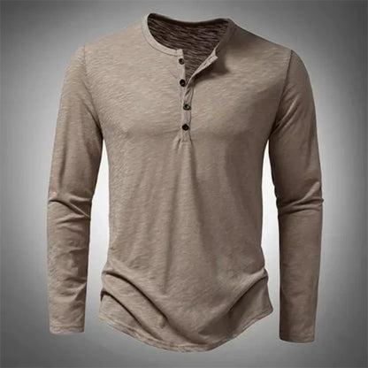 Herren Langarm-Shirt Lässig Halbgeknöpft - IdealeKleiden