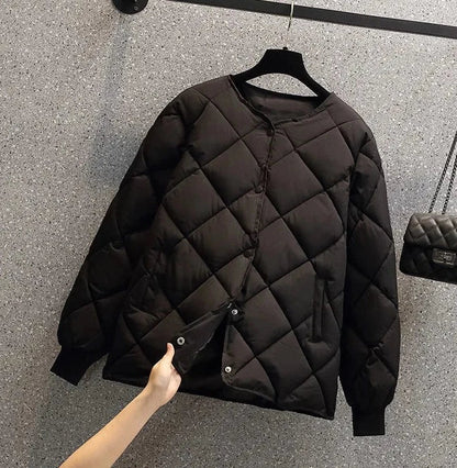 Veste femme stylée motif diamant col rond