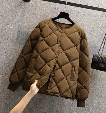 Veste femme stylée motif diamant col rond