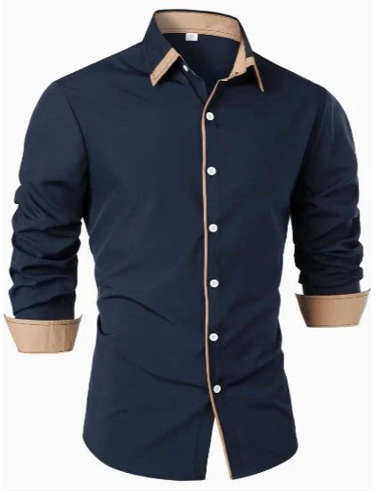 Chemise élégante à manches longues avec col contrastant – Stylée pour les occasions