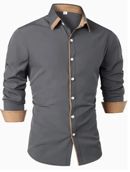 Chemise élégante à manches longues avec col contrastant – Stylée pour les occasions