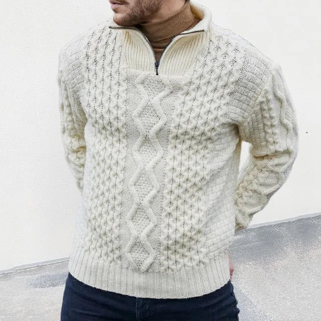 Pull homme structuré demi-zip chaud