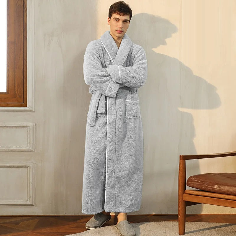 Herren Bademantel Lang Weich Fleece - IdealeKleiden