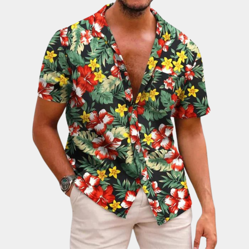 Chemise d'été homme à manches courtes et imprimé floral
