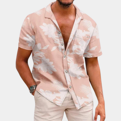Herren Sommerhemd Kurzarm Blumenmuster - IdealeKleiden