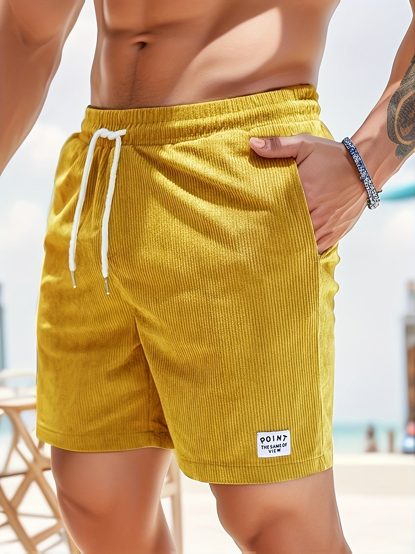 Shorts en velours côtelé pour hommes élégants et élastiques pour l'été