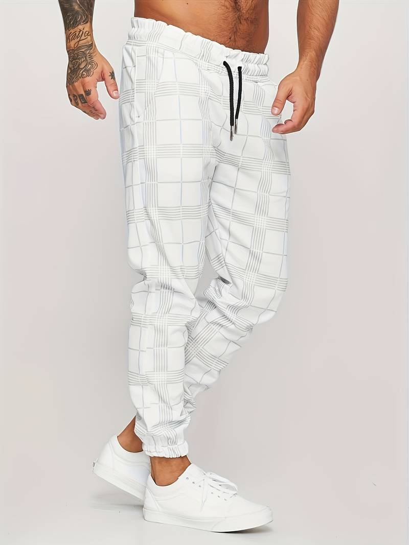 Pantalon de survêtement confortable à carreaux pour homme, taille élastique