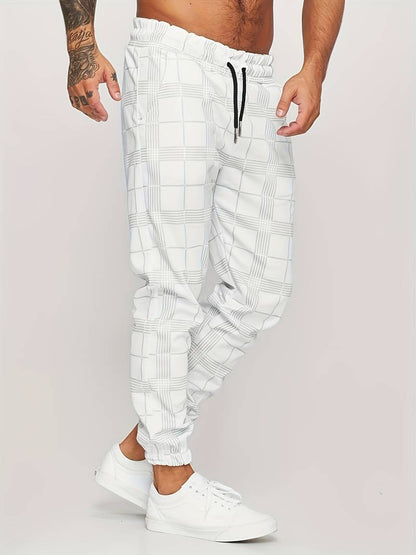 Pantalon de survêtement confortable à carreaux pour homme, taille élastique