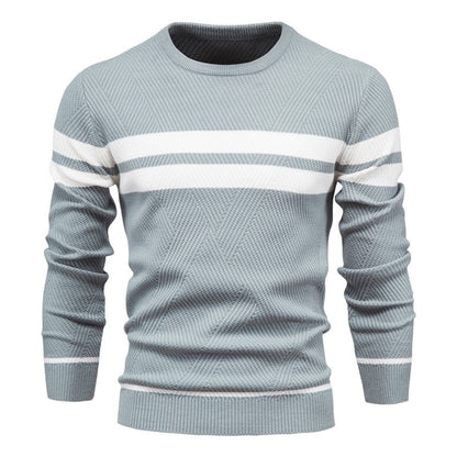 Herren Strickpullover Rundhals Gestreift - IdealeKleiden