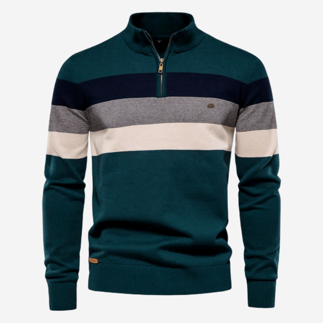 Pull-over homme rayé élégant avec demi-fermeture éclair