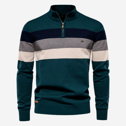 Pull-over homme rayé élégant avec demi-fermeture éclair