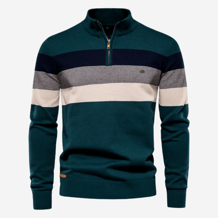 Pull-over homme rayé élégant avec demi-fermeture éclair