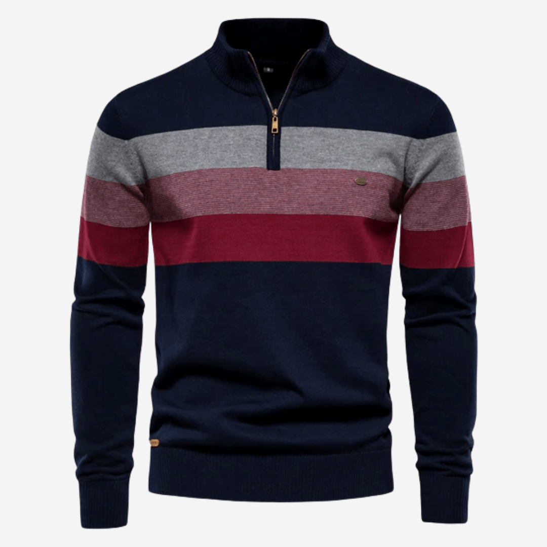 Pull-over homme rayé élégant avec demi-fermeture éclair
