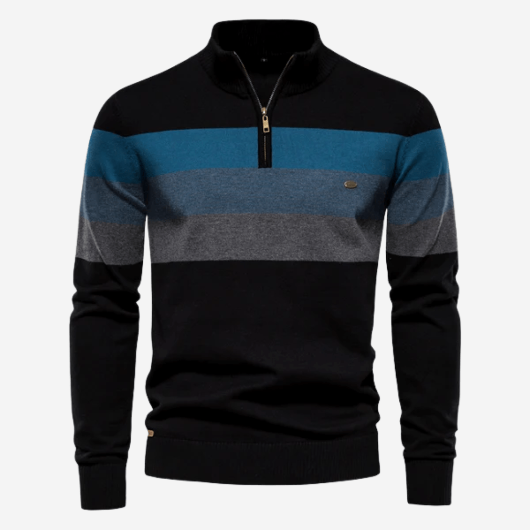 Pull-over homme rayé élégant avec demi-fermeture éclair