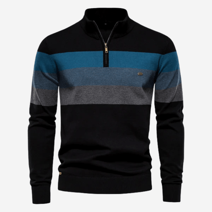 Pull-over homme rayé élégant avec demi-fermeture éclair