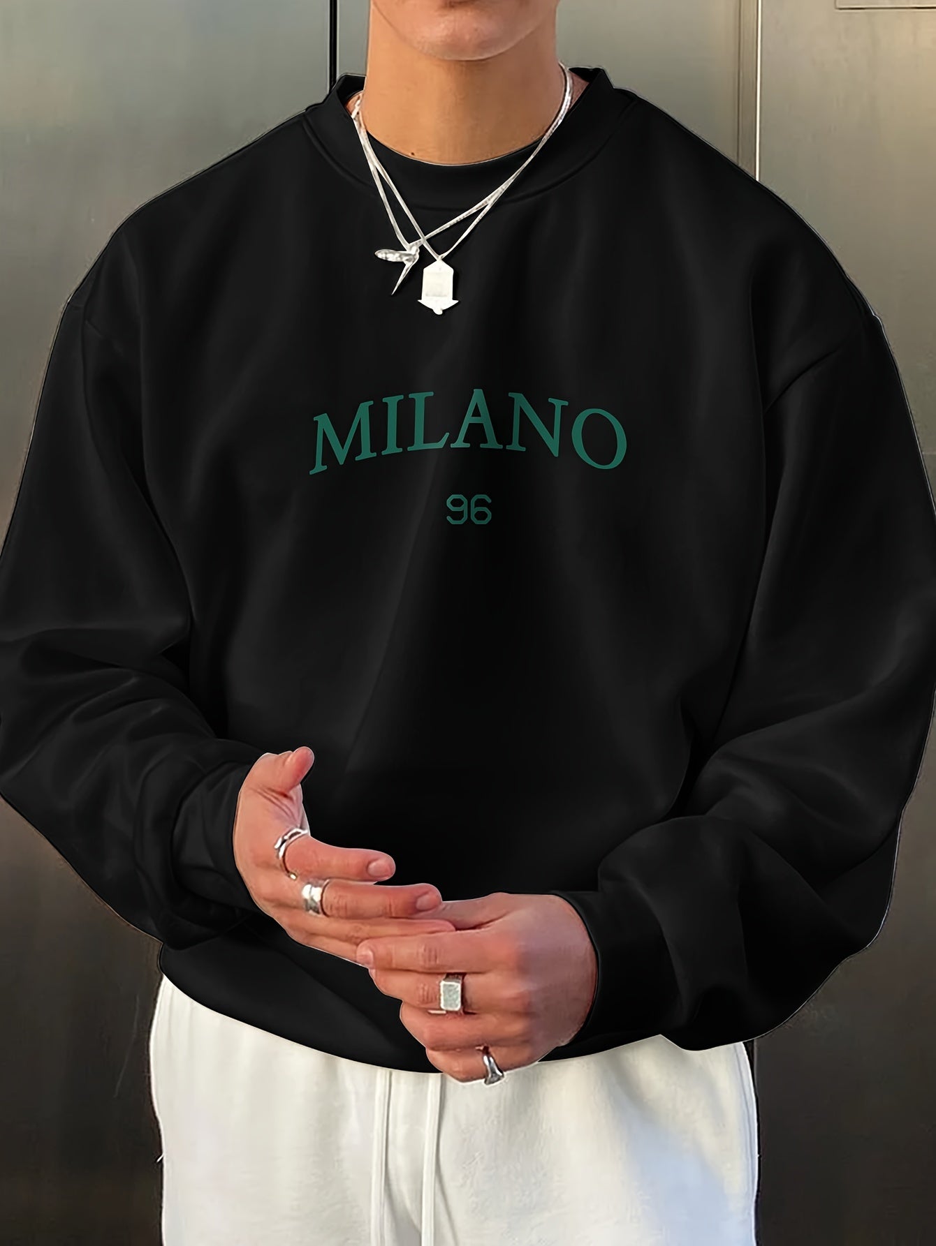 Grand sweatshirt homme à col rond avec imprimé