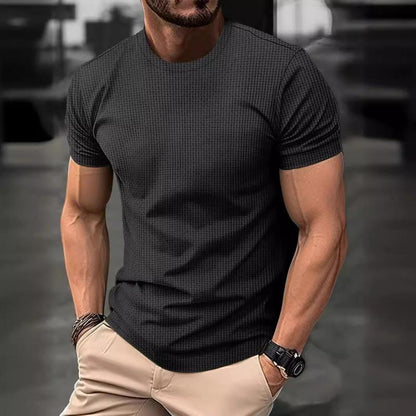 T-shirt homme manches courtes, motif gaufré, col rond