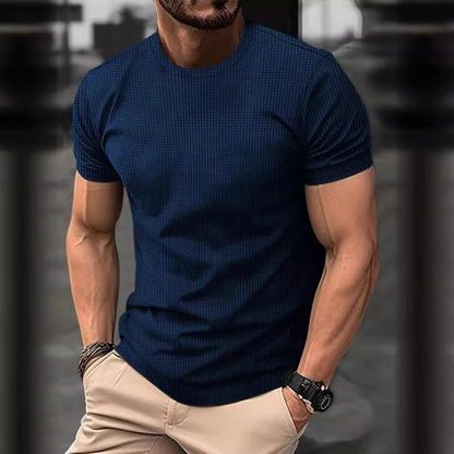 T-shirt homme manches courtes, motif gaufré, col rond