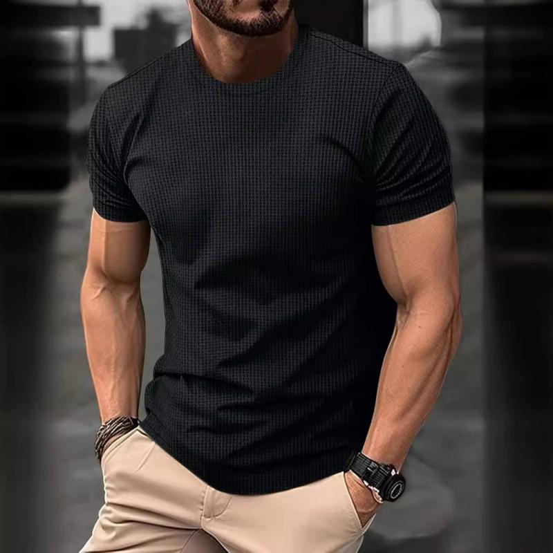 T-shirt homme manches courtes, motif gaufré, col rond