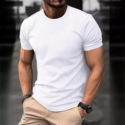 T-shirt homme manches courtes, motif gaufré, col rond