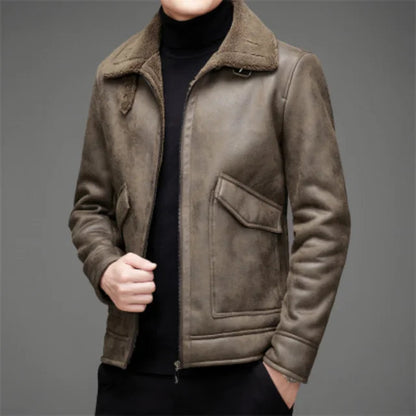 Blouson en cuir vegan pour homme avec doublure en polaire chaude