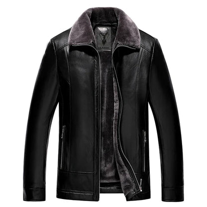 Blouson en cuir doublé polaire chaude, fourrure épaisse
