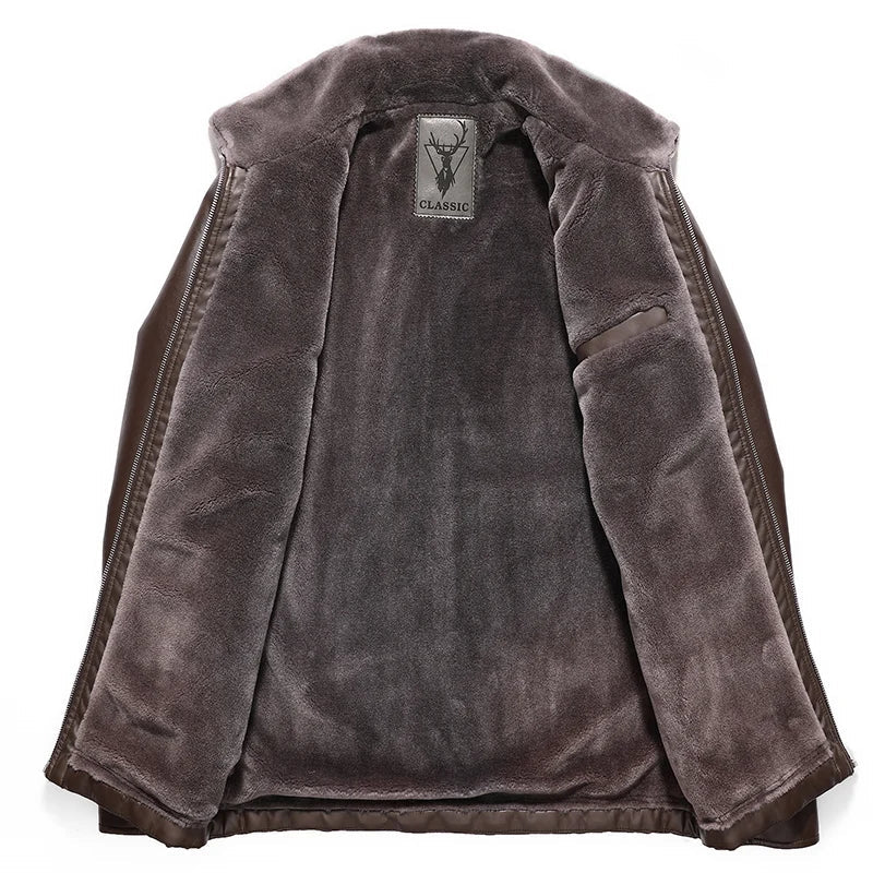 Lederjacke Warm Fleece-Futter Dickes Fell - IdealeKleiden