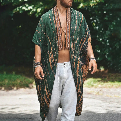 Herrenhemd Lang Offen Vorderseite Sommer Boho Style - IdealeKleiden