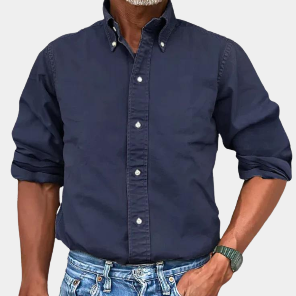 Chemise homme manches longues col revers patte de boutonnage décontractée