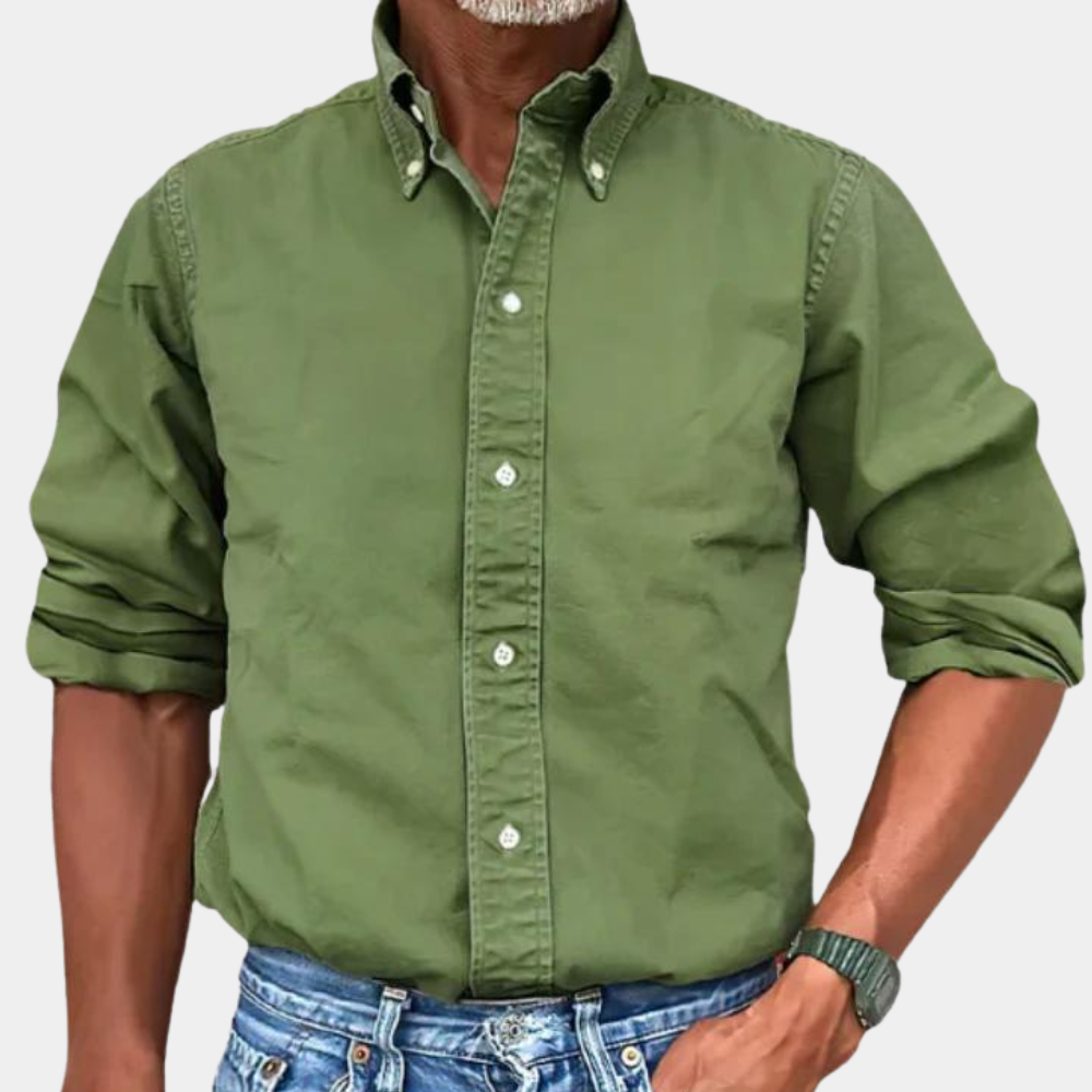 Chemise homme manches longues col revers patte de boutonnage décontractée