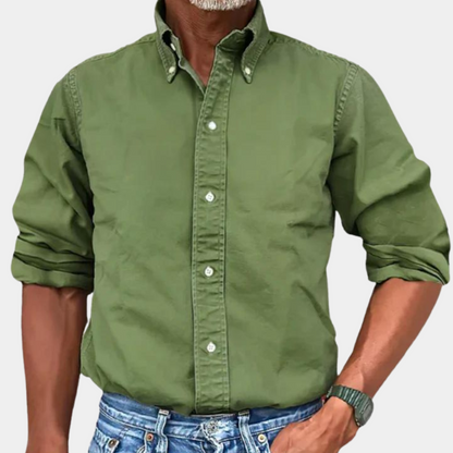 Chemise homme manches longues col revers patte de boutonnage décontractée