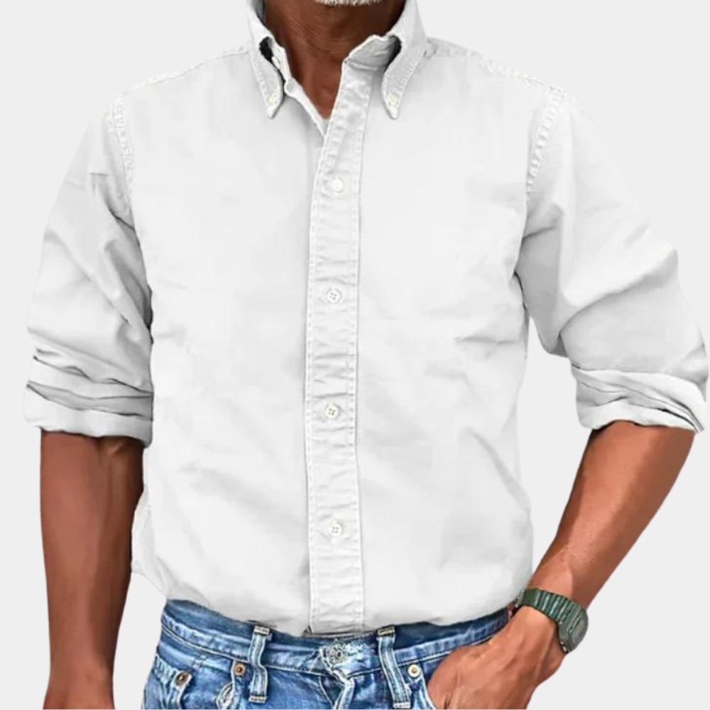 Chemise homme manches longues col revers patte de boutonnage décontractée