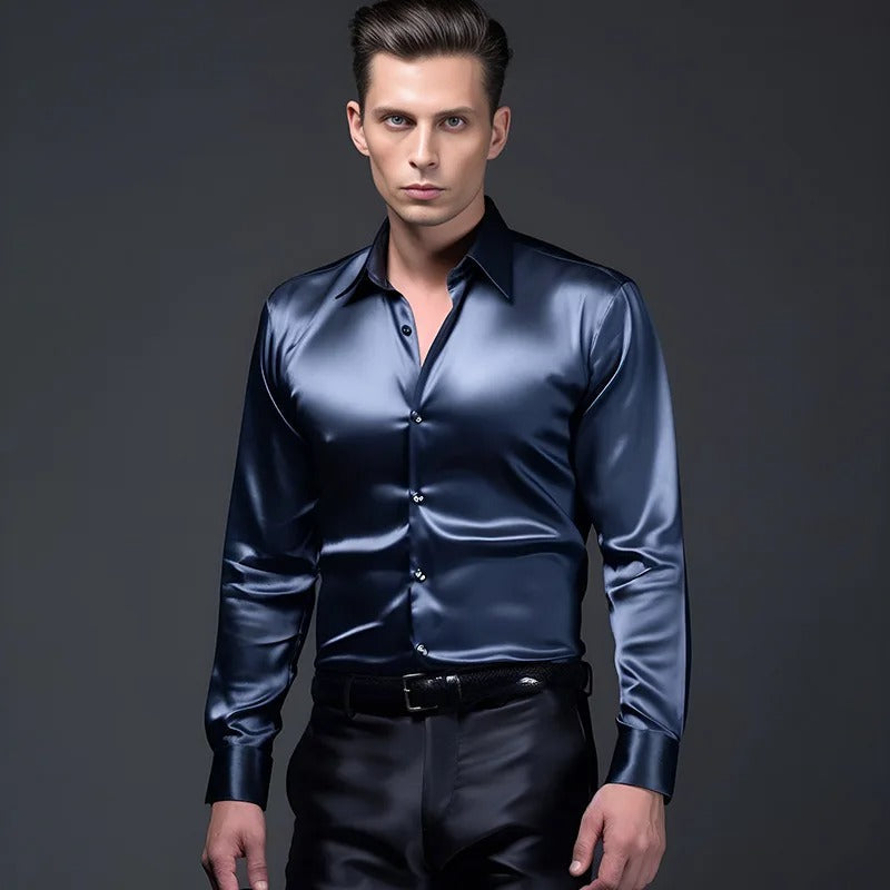 Chemise slim fit homme manches longues brillante