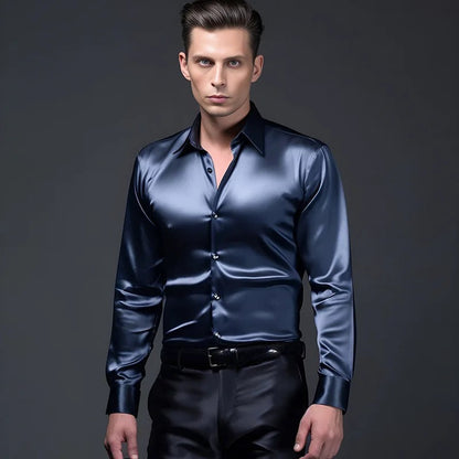 Chemise slim fit homme manches longues brillante