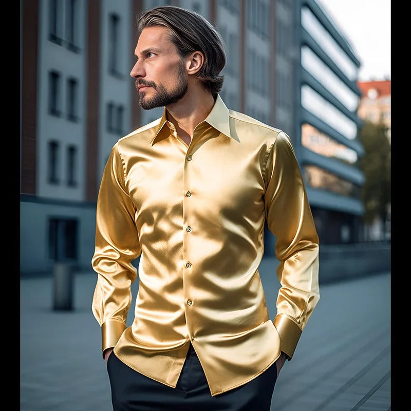 Chemise slim fit homme manches longues brillante