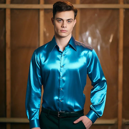Chemise slim fit homme manches longues brillante