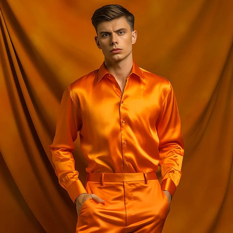 Chemise slim fit homme manches longues brillante