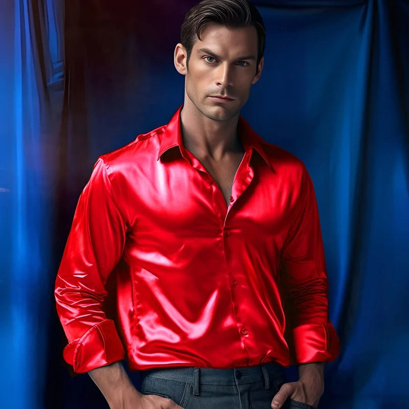 Chemise slim fit homme manches longues brillante