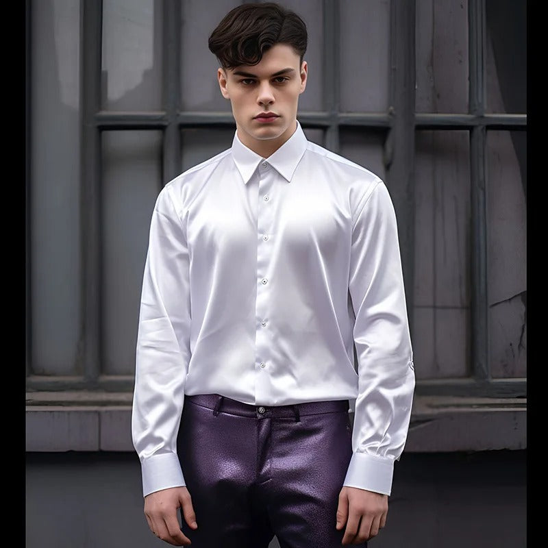 Chemise slim fit homme manches longues brillante