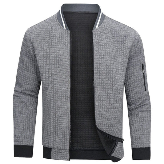 Herrenjacke Langarm Waffelmuster Reißverschluss Sweatshirt → Herren Reißverschlussjacke Langarm Waffeldesign - IdealeKleiden