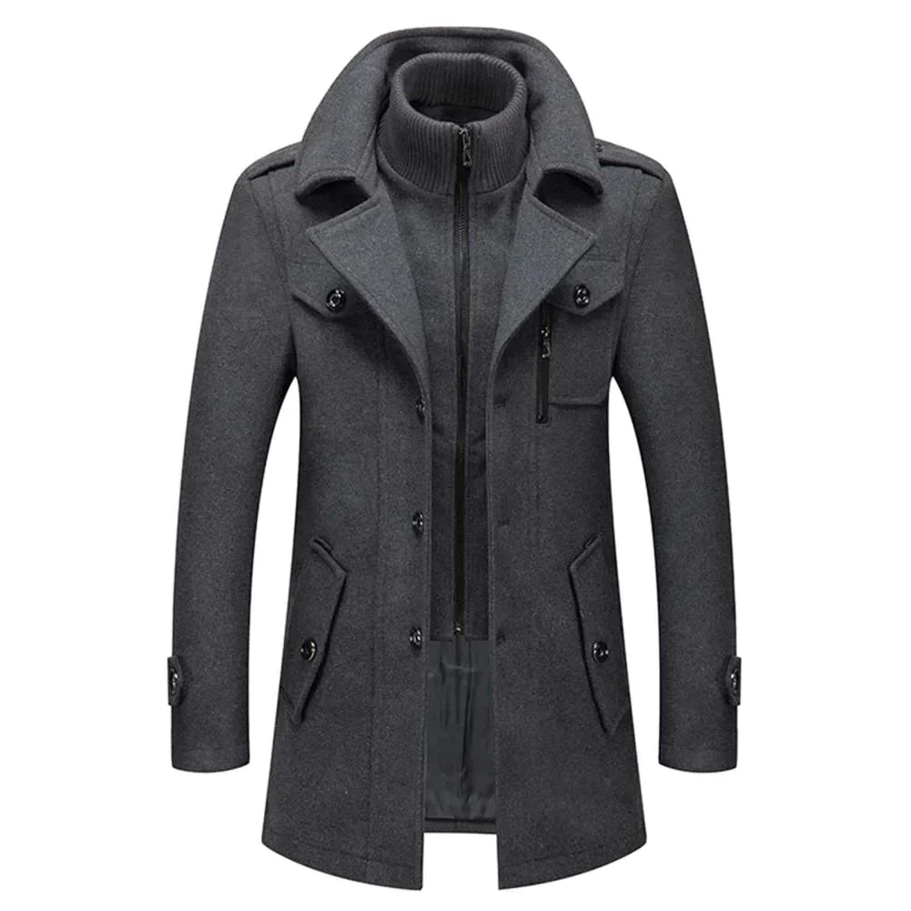 Manteau d'hiver en laine zippé pour hommes